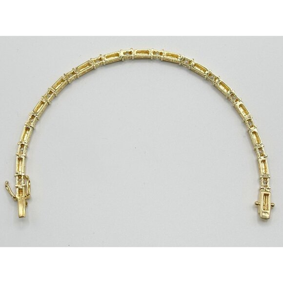 Gold Plated Sterling Silver Rhinestone Tennis Bracelet 7.5” - Picture 4 of 6